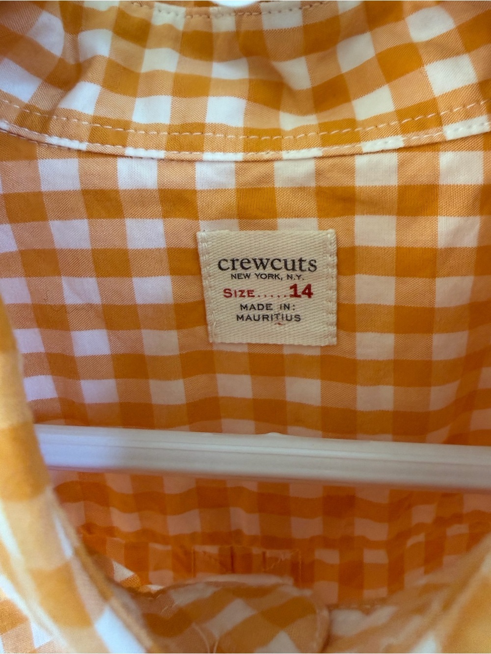 EUC J Crew Crew Cuts Boys‎ Orange Gingham Button-Down Shirt size 14 - Picture 2 of 3